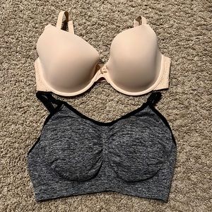 2 nursing bras. 1 underwire, 1 sports-like bra, adjustable straps & back closure